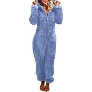 Fluffy Onesies for Women,Ladies Fleece Pyjamas Hooded Onesie Teddy Pajamas Winter Warm Plush Hooded Flannel One Piece Jumpsuit Playsuit Sleepwear Loungewear UK Size 8-22
