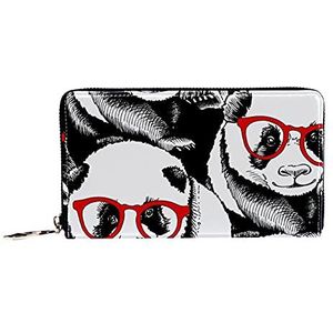 Vrouwen Zip Rond Portemonnee en Telefoon Clutch, Panda en Rode Bril, Reistas Lederen Clutch Bag Kaarthouder Organizer Polsbandjes Portefeuilles, Meerkleurig, 8.07x1x4.53 in