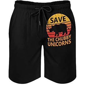 Save The Chubby Unicorns Zwembroek voor heren, bedrukte boardshorts, strandshorts, badmode, badpakken met zakken, S