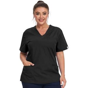 JONATHAN UNIFORM Dames Werkkleding Medische 3 Zakken, Salon Tuniek Schrobben Top V-Hals Korte Mouw voor Artsen Verpleegster Schoonmaak (Zwart, XL)