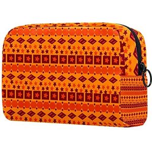 Kleine make-uptas voor dames, make-uptas, cosmetische reistas,Oranje etnisch boho geometrisch Afdrukken