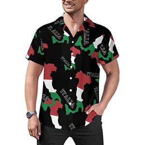 Italië Vlag Kaart Heren Casual Button-Down Shirts Korte Mouw Cubaanse Kraag Tees Tops Hawaiiaans T-shirt XL