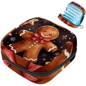 MUOOUM Kerst Peperkoek Man Patroon Maandverband Opbergtas Menstruatie Pad Tas Draagbare Menstruatie Cup Pouch met Rits voor Tiener Meisjes Vrouwen Dames