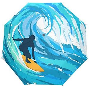 Sea Surfen Automatische Paraplu Winddicht Opvouwbare Paraplus Auto Open Sluiten voor Meisjes Jongens Vrouwen, Patroon, M