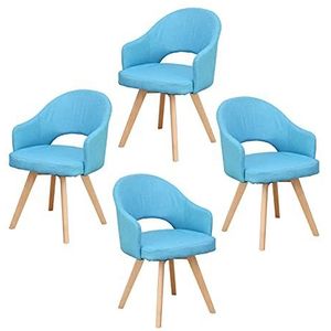 GEIRONV Dining stoelen set van 4, zachte stof kussen rugleuning woonkamer stoel slaapkamer keuken beuken houten benen fauteuil Eetstoelen (Color : Blue)