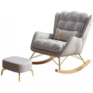 HBSSP Vrijetijdsbank Schommelstoel Mid-Century Relaxfauteuil Glider Schommelstoelen Met Lendenkussen, Gestoffeerde Brede Zitting, Accent Zijstoel For Woonkamer(Lignt Grey 2,Ottoman)