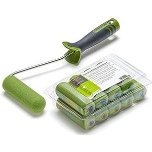 10 x Colorus Lakroller superfijn Plus, lakroller, 11 cm rond, lakwals-schuim voor op water gebaseerde, licht oplosmiddelhoudende lakken, lakrolset inclusief 2K verfrollerbeugel