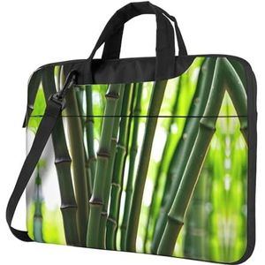 SSIMOO Transparante palmblad patroon stijlvolle en lichtgewicht laptop messenger tas, handtas, aktetas, perfect voor zakenreizen, Lente Bamboe, 15.6 inch