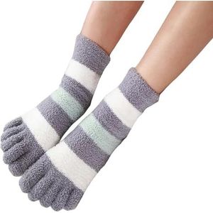 MdybF Teensokken 3 paar vrouwen dikke vijf vinger sokken winter warm koraal fleece pluizige teensokken gestreept zacht gezellig