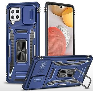 Telefooncase Compatibel met Samsung Galaxy A42 5G/M42 5G Case met Slide Camera Cover, Robuuste Full-Body Protection, Metal Ring Kickstand Militaire Grade Shockproof Beschermhoes (Color : Dark blue)