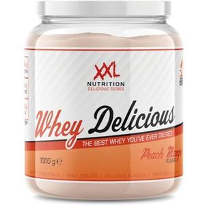 XXL Nutrition - Whey Delicious - Wei-eiwitpoeder met BCAA & Glutamine, Proteïne poeder, Eiwit shake, Whey Protein - Perzik Mango - 1000 gram
