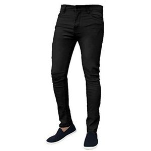 Mad Ink Heren denim super stretch skinny slim fit jeans alle taille en beenmaten, gitzwart, 30W / 34L