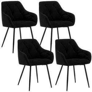 WOLTU EZS02sz-2 Eetkamerstoelen, 4 stuks, keukenstoel, stoel, eetkamer, woonkamer, ergonomische stoel, armleuning, gestoffeerde stoel, zitting van fluweel, metalen poten, zwart