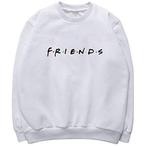 Haobing Vrouwen Meisjes Hoodies Vrienden Brief Gedrukt Casual Sweatshirts met Zak Lange Mouw Pullover, Wit #Crewneck, M