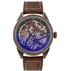 Carrie Hughes Mens Automatische Horloge Lichtgevende Handen Skelet Self-Wind Mechanische Lederen Horloges CH0933, CH519, mode, casual, zakelijk, steampunk
