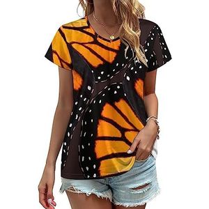 Oranje Monarch Butterfly Wings Dames V-hals T-shirts Leuke Grafische Korte Mouw Casual Tee Tops M