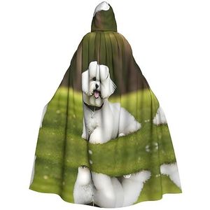 Bxzpzplj Schattige Bichon Frise hondenmantel met capuchon voor mannen en vrouwen, volledige lengte Halloween maskerade cape kostuum, 185 cm