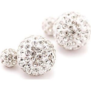 Oorbellen 925 verzilverde witte kristallen steentjes dubbelzijdig Shambhala-stijl twee ballen damesoorbellen
