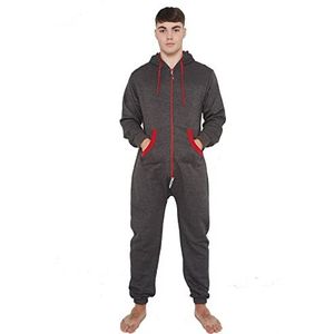 Juicy Trendz® Onesie voor heren, volwassenen, jumpsuit, eendelige pyjama, uniseks nachtkleding, D5-houtskool/ Rood, S
