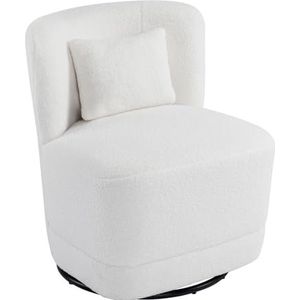 NIKKHO Teddyfluwelen fauteuil, vrijetijdsstoel, 360° draaibare sofastoel, balkondraaistoel, vleugelstoel met kussen en draaibare loungestoel, voor woonkamer, slaapkamer