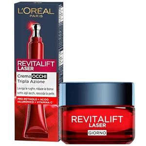 L'Oréal Paris Revitalift Anti-Aging Laser Dagcrème Drievoudige werking Verstevigend Verhelderend Pro-Retinol Vitamine C + Drievoudige anti-rimpel verstevigende oogcrème - 2 Behandelingen Hyaluronzuur