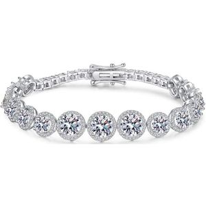 YSHHJYBF Damesarmband van 925 sterling zilver - rond geslepen moissanite gegalvaniseerd luxe armband sieraden 15,5 cm -19 cm, 10,1 karaat - 11,1 karaat Valentijnsdagcadeau voor vrouwen, mannen en oude