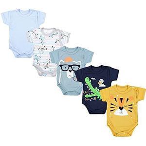 TupTam Baby Jongens Wikkelrompertjes Korte Mouwen Set van 5, Kleurenmix 8, 56