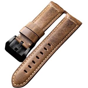 Handgemaakte Lederen Horlogeband Compatibel Met PAM111 441 Heren 20 21 22 24 26MM Vintage Stijl Armband In Koeienhuid (Color : Brack clasp, Size : 20mm)