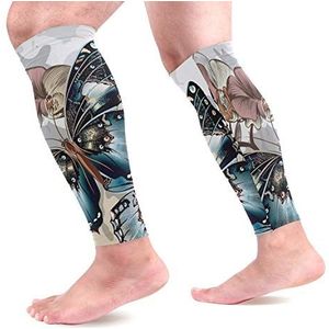 EZIOLY Vlinder Sport Kalf Compressie Mouwen Been Compressie Sokken Kalf Guard voor hardlopen, Fietsen, Moederschap, Reizen, Verpleegkundigen