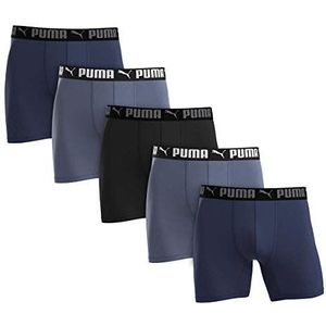 Puma Microfiber boxershort voor heren, verpakking van 5 stuks, Blauw, Grijs en Zwart, L