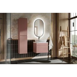 Muebles Slavic Badkamerkast boven het hoofd met wastafel + voetstuk lade planken roze 60 cm, moderne badkamermeubel unit