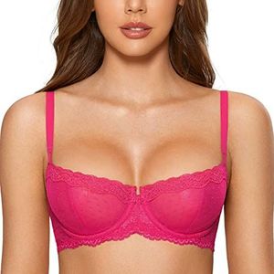 DOBREVA Balconette Beha Dames met Beugel Dirndl Push Up Sexy Beha's Kant Grote Maten Ongevoerd Bright Rose 95C