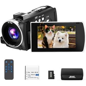 Videocamera 4K Camcorder 64MP Videorecorder 18X Digital Zoom 3,0'' Draaibaar Scherm Webcam Digitale Camera voor Vloggen YouTube Tiktok met 32GB SD-kaart, Afstandsbediening en Batterij
