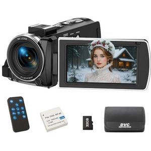 Videocamera 4K Camcorder 64MP Videorecorder 18X Digital Zoom 3,0'' Draaibaar Scherm Webcam Digitale Camera voor Vloggen YouTube Tiktok met 32GB SD-kaart, Afstandsbediening en Batterij