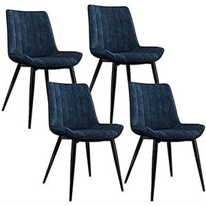 GEIRONV moderne set van 4 eetkamerstoelen, for terras thuis woonkamer koffiestoel mat leer metaal antislip voeten keukenstoel Eetstoelen (Color : Blue, Size : 45x43x84cm)
