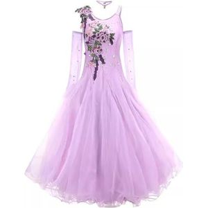 FZHQNZJF Wals Dansjurken Voor Vrouwen Bretels Balzaal Dansen Uitrusten Flamenco Tango Rok Met Strass Borduurwerk Glanzend Sociale Salsa Danskleding,Purper,3XL