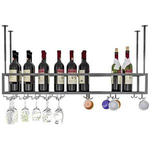 Wijnrekken Wijnrek Plafond Wijnflessenhouder, Industriële Zwarte Decoratieve Plank for Onder Kast, Keuken, Bar (Size : 150x25x Flessenhouder (Size : 120x25x21cm)