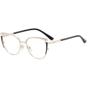 moomoobird Blauw licht blokkerende glazen vrouwen cat eye glazen frame metalen frame bril mode accessoires, Zwart Goud Frame, Large