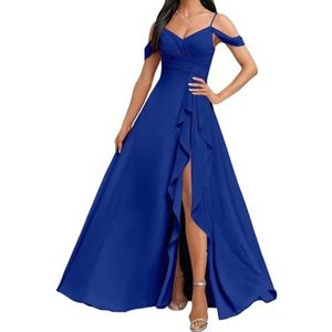 HPPEE Koude Schouder Bruidsmeisjes Jurken met Split Ruches A-lijn Chiffon Formele Avondfeestjurk, koningsblauw, 32