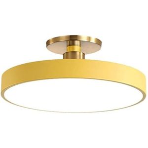 LONGDU Moderne kleur Macaron LED-plafondlamp Half inbouw plafondlamp Armatuur Driekleurig Dimbaar Ronde plafondlamp for slaapkamer Kantoor Trap Hotel Woonkamer keuken Hal (Color : Yellow, Size : 15.