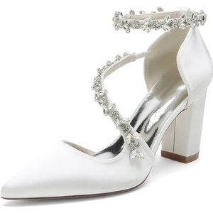 EICOFF Bruidsschoenen Dames Pumps met Enkelriempjes Gesloten Teen Strass Trouwschoenen Jurk Party Pumps Bruiloft Bruid Schoen,Wit,35 EU