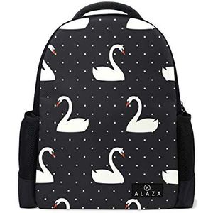 My Daily Zwaan Zwart Wit Polka Dots Rugzak 14 Inch Laptop Daypack Boekentas voor Reizen College School, Meerkleurig, One Size