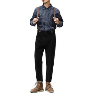 KWISUAWHGA Heren Corduroy Draagbare Overalls Slim Fit Rechte Pijp Vintage Verstelbare Afneembare Schouderband Trendy Jumpsuit,zwart,3XL