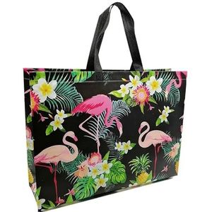 Met bloemen bedrukte boodschappentas Niet-geweven tas Reisafhaalorganisator Opvouwbare tas Herbruikbare boodschappentas (Color : Flamingo, Size : M)