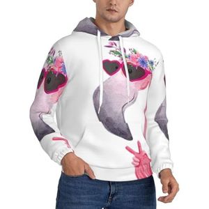 ATTOUD Hello Glasses Flamingo Print Heren Hooded Sweatshirt, Lange Mouw Casual Pullover Hoodie, Lichtgewicht Hoodie Voor Mannen, Zwart, M