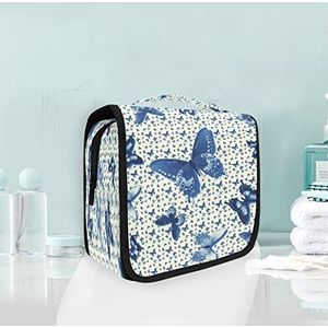 Blauwe kunst vlinder opknoping opvouwbare toilettas make-up reisorganisator tassen tas voor vrouwen meisjes badkamer