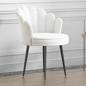 Vanity Chair met rugleuning, Schattige stoelen Fluwelen pluizige make-upstoel met metalen poten, moderne woonkamerstoel Comfortabele middenrug eetkamerstoel for keukenslaapkamer (Color : White 1, Si