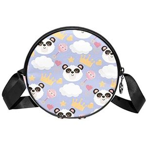 Messenger Bag Leuke Panda Hoofd Met Rammelaar Kroon Patroon-01 Crossbody Tas Voor Vrouwen Rond, Meerkleurig, 6.7x6.7x2.3 in, Sling Rugzakken