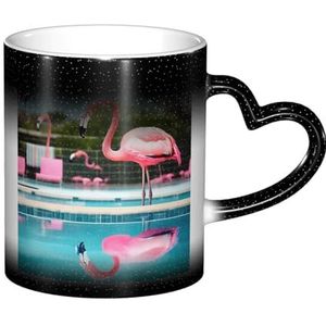 Flamingo en Zwembaden Warmtegevoelige Kleur Veranderende Koffiemok in de Hemel Magische Mok Keramische Koffiemokken Als Geschenken