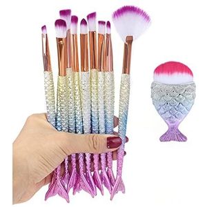 Eljjhah Make-up Borstels Kit Natuurlijk Tool Mermai Potlood Cosmetica Foundation Kunstenaar Zeemeermin Markeerstift Gezicht Set Van Bronzer Oogschaduw Lip (Handvat Kleur: MULTI)